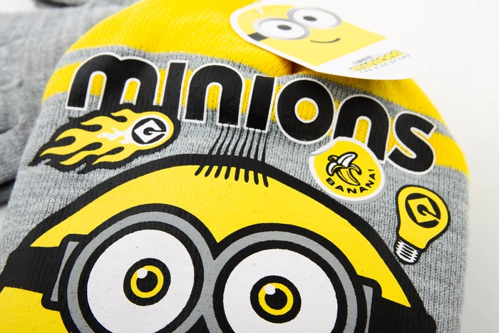 Komplet czapka rękawiczki Minions The Rise Of Gru dla chłopca zimowy szary r. 54