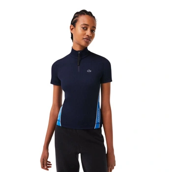 Koszulka damska Lacoste Contrast Bands Zip Neck Polo granatowa r. S