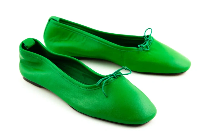 Buty damskie ZARA baleriny skórzane zielone