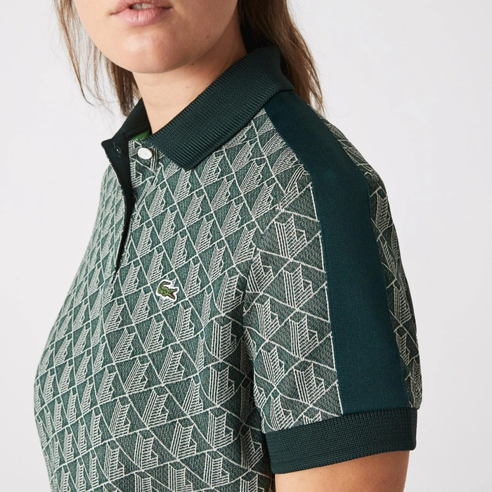 Koszulka damska Lacoste Contrast Collar Monogram crop top zielona r. XS