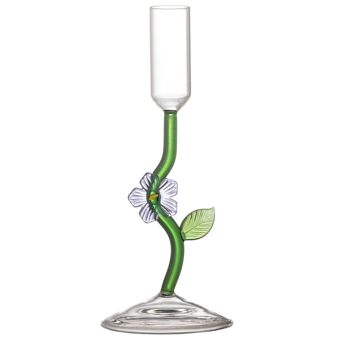 Dekoracyjny świecznik Bloomingville Vesper szklany kwiat 19 cm