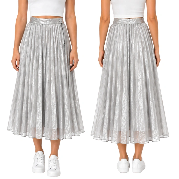 Spódnica damska H&M plisowana rozkloszowana elegancka srebrna r. XXL