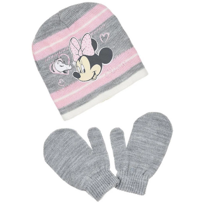 Komplet czapka rękawiczki Disney Myszka Minnie zimowa szary dla dziewczynki r. 48
