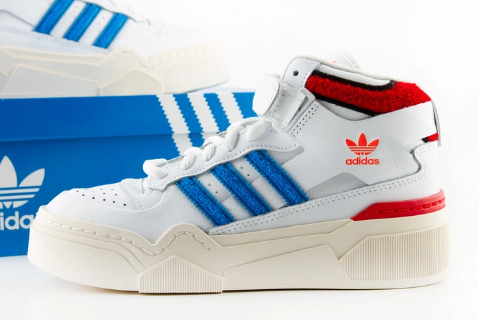 Buty damskie Adidas Forum Bonega 2B skórzane wysokie biało niebieskie