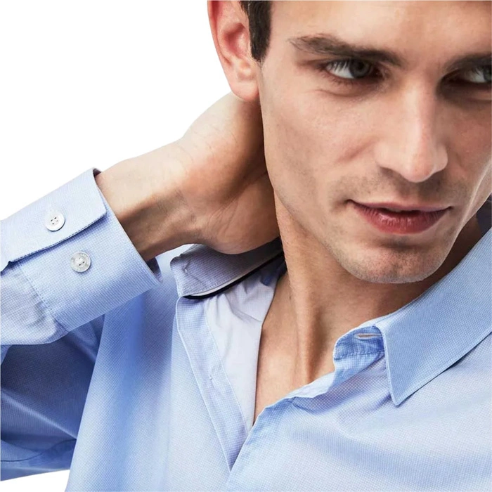 Koszula męska Lacoste Slim Fit Poplin Shirt wzorzysta niebieska r. S/M