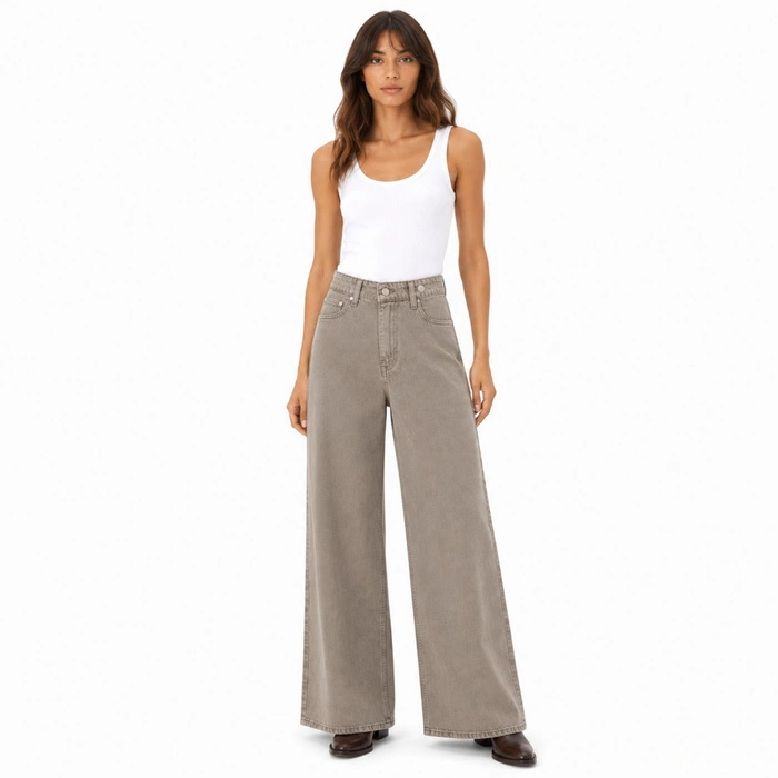 Spodnie damskie Zara Crossover jeansy szerokie beżowe r. 34