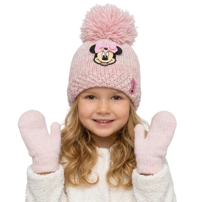 Komplet czapka rękawiczki Disney Myszka Minnie zimowa fioletowy dla dziewczynki