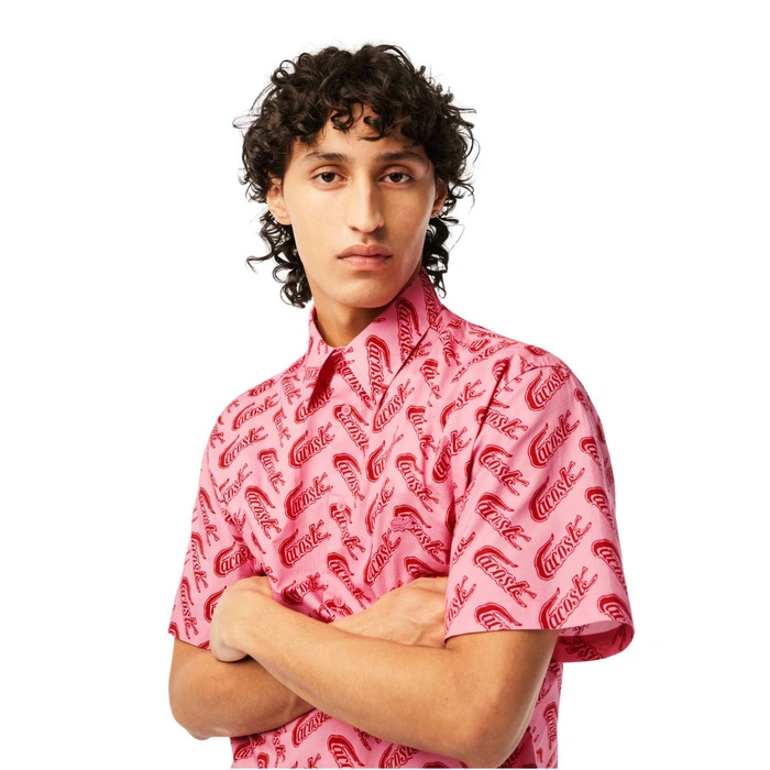 Koszula męska Lacoste Relaxed Fit z krótkim rękawem bróżowa r. XL