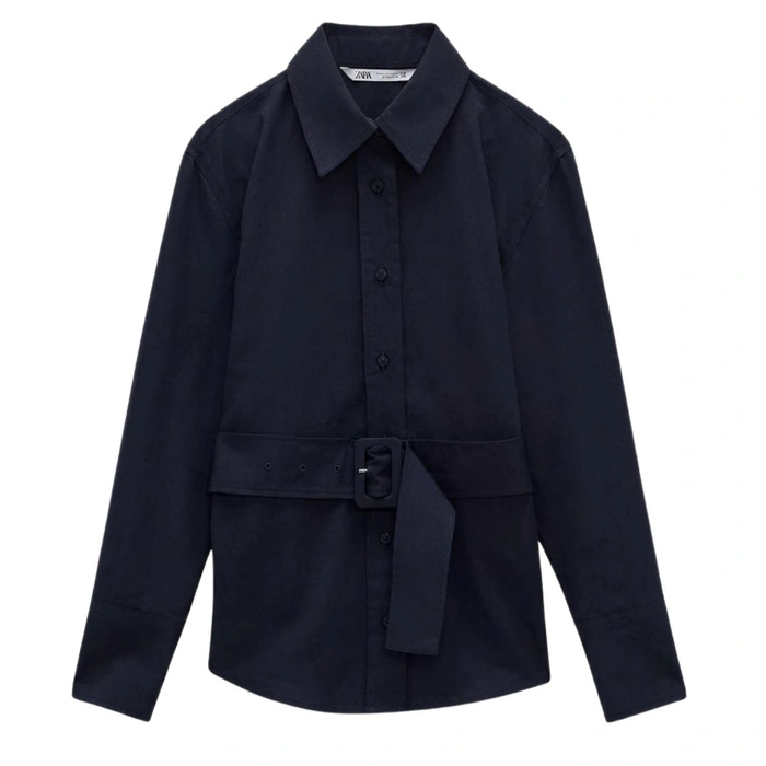 Koszula damska Zara elegancka granatowa z paskiem r. XS