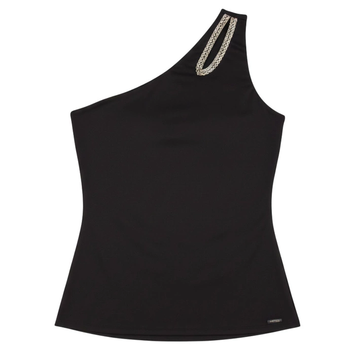 Top damski Guess asymetryczny z zamkiem czarny