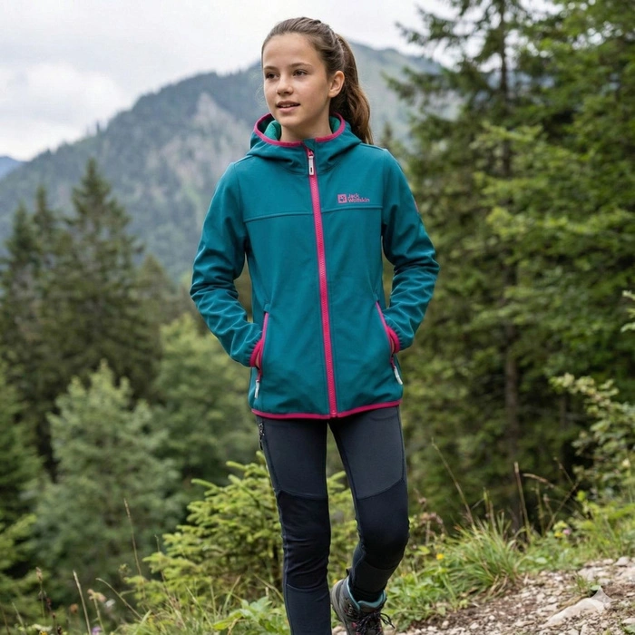 Kurtka dziecięca Jack Wolfskin Fourwinds softshell niebieska z kapturem