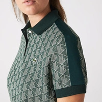 Koszulka damska Lacoste Contrast Collar Monogram crop top zielona r. XS