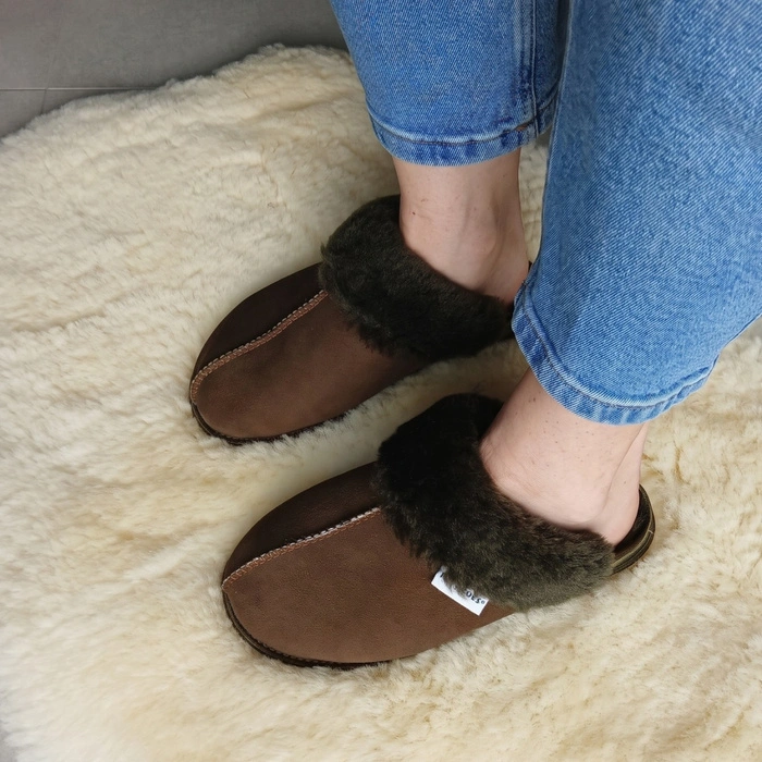 Kapcie damskie IRE SHOES ze skóry owczej naturalny kożuch futro ciepłe ręcznie szyte r. 37