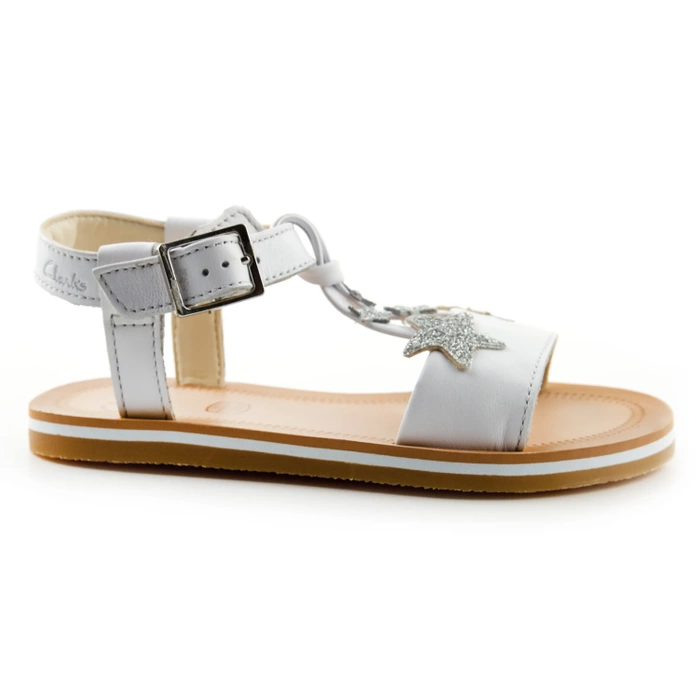 Sandały dziewczęce Clarks Finch skórzane białe w gwiazdki r. 28