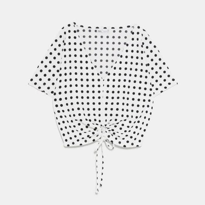Bluzka damska Zara biała w grochy crop top