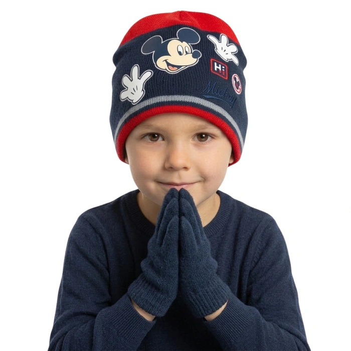 Komplet czapka rękawiczki Disney Myszka Mickey zimowa granatowa dla chłopca r. 50