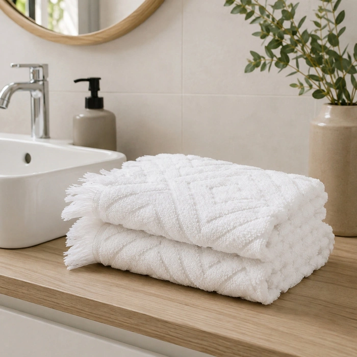 Zestaw ręczników Westwing Jacqui bawełna biały 490 g/m² 2 sztuki 30x50