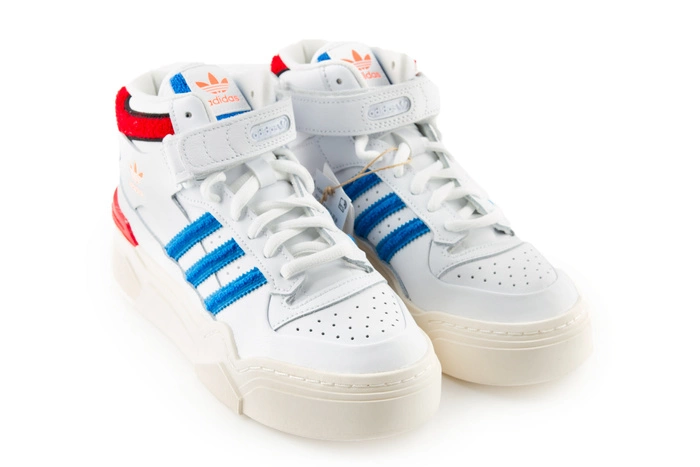 Buty damskie Adidas Forum Bonega 2B skórzane wysokie biało niebieskie