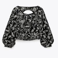 Bluzka damska Zara czarna crop top z odkrytymi plecami r. L