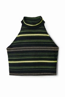 Bluzka damska Desigual Top czarny w neonowe pasy halter r. L