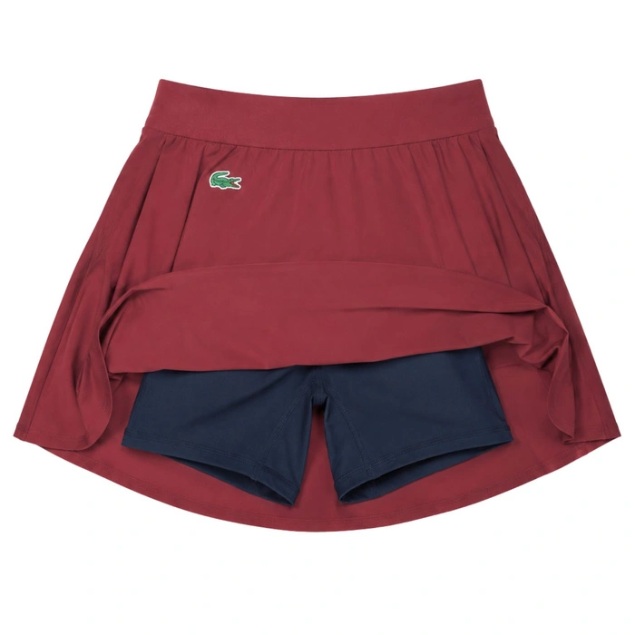 Spódnica damska Lacoste tenisowa z podszytymi spodenkami bordowa r. 38
