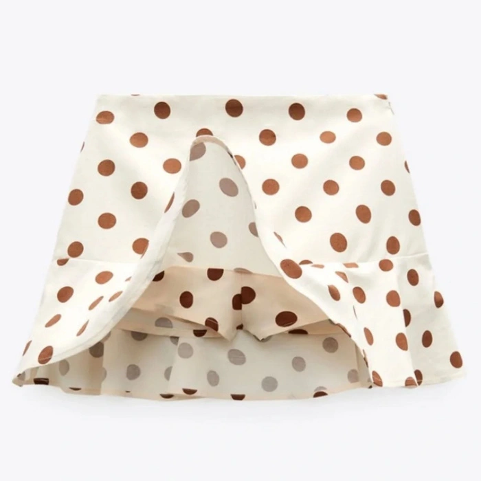 Spódnica spodenki damskie Zara mini kremowa w grochy r. XS