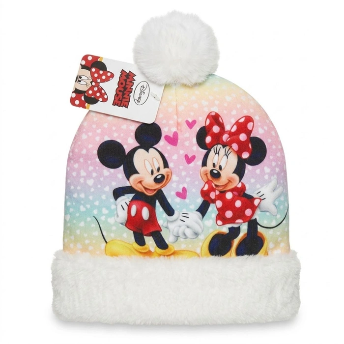Czapka dla dziewczynki Disney Myszka Minnie zimowa z białym futerkiem